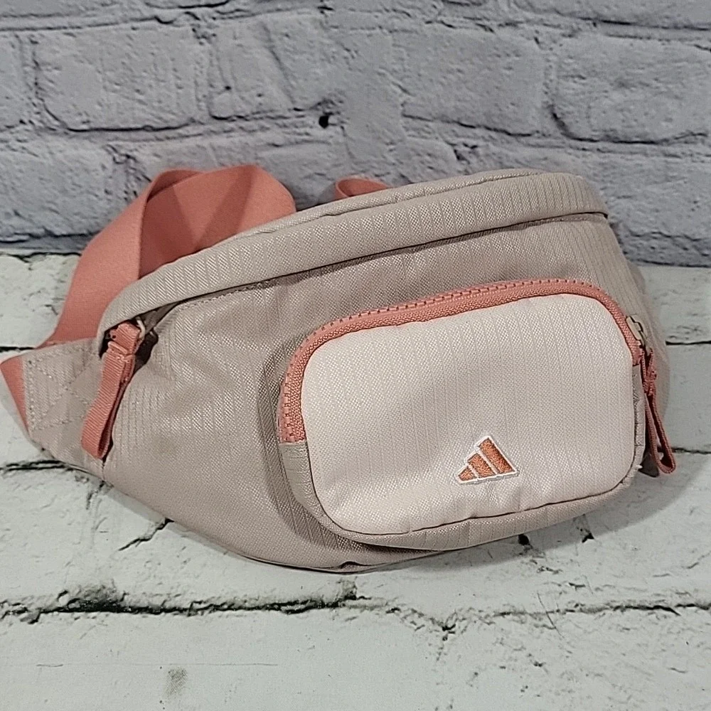 Adidas Golf Waist Pack Hip Fanny Bum Bag Beige Pink Zippered Adjustable - Picture 1 of 9